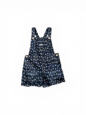 DKNY Navy and White Logo Denim Short Overalls
